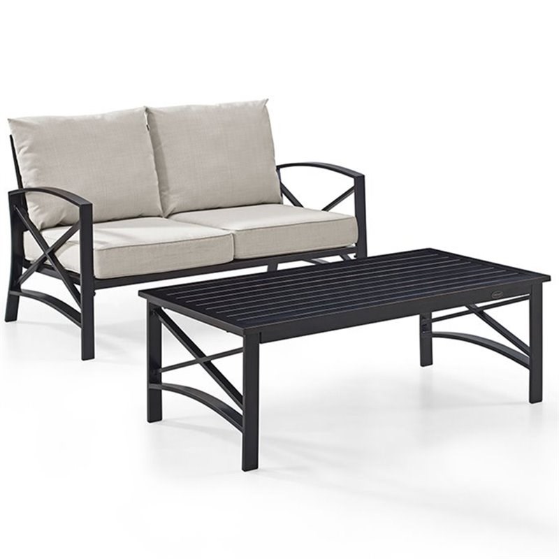Afuera Living Modern 2 Piece Patio Sofa Set in Oil Rubbed Bronze and Oatmeal