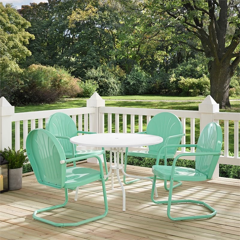 Afuera Living Modern 5 Piece Metal Patio Dining Set in White and Aqua
