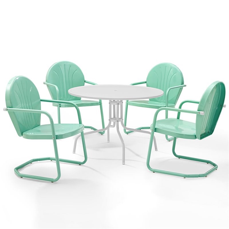 Afuera Living Modern 5 Piece Metal Patio Dining Set in White and Aqua