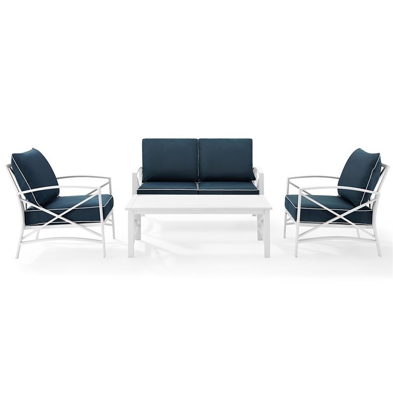 Afuera Living Transitional 4 Piece Patio Sofa Set in Navy and White
