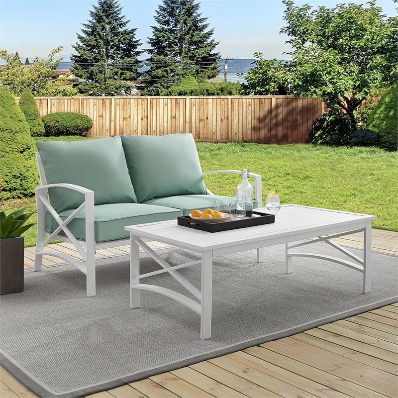 Afuera Living Modern 2 Piece Patio Sofa Set in Mist and White