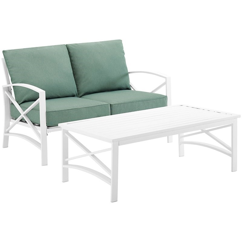 Afuera Living Modern 2 Piece Patio Sofa Set in Mist and White