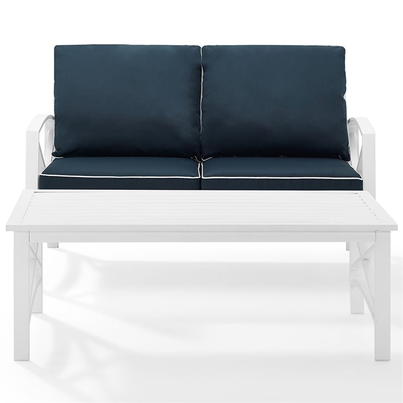 Afuera Living Modern 2 Piece Patio Sofa Set in Navy and White