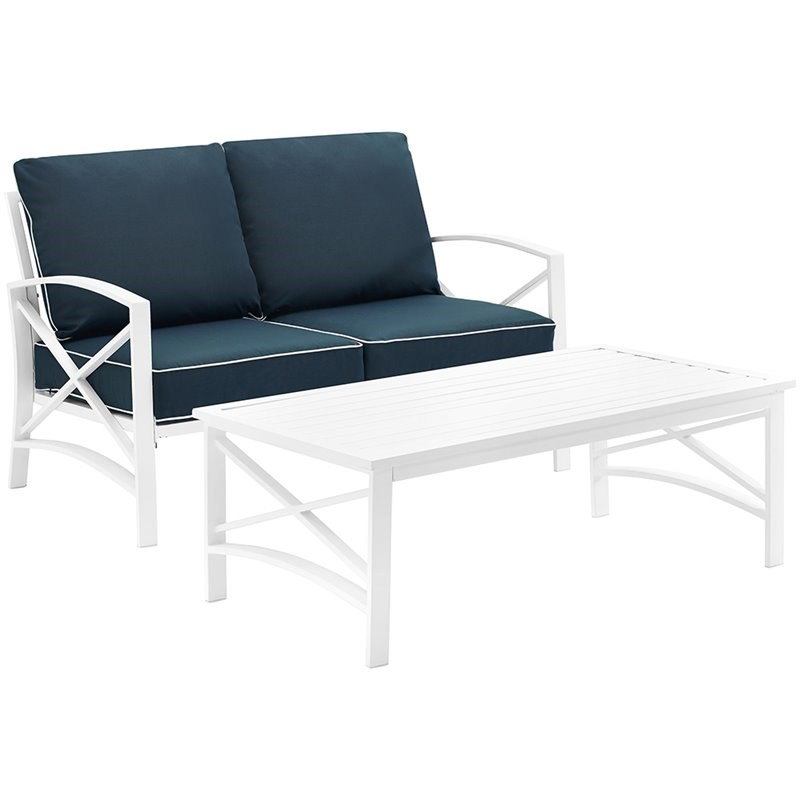 Afuera Living Modern 2 Piece Patio Sofa Set in Navy and White