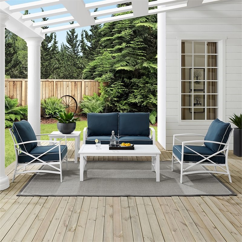 Afuera Living Transitional 5 Piece Patio Sofa Set in Navy and White