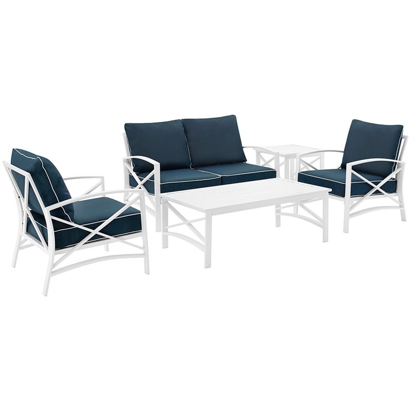 Afuera Living Transitional 5 Piece Patio Sofa Set in Navy and White