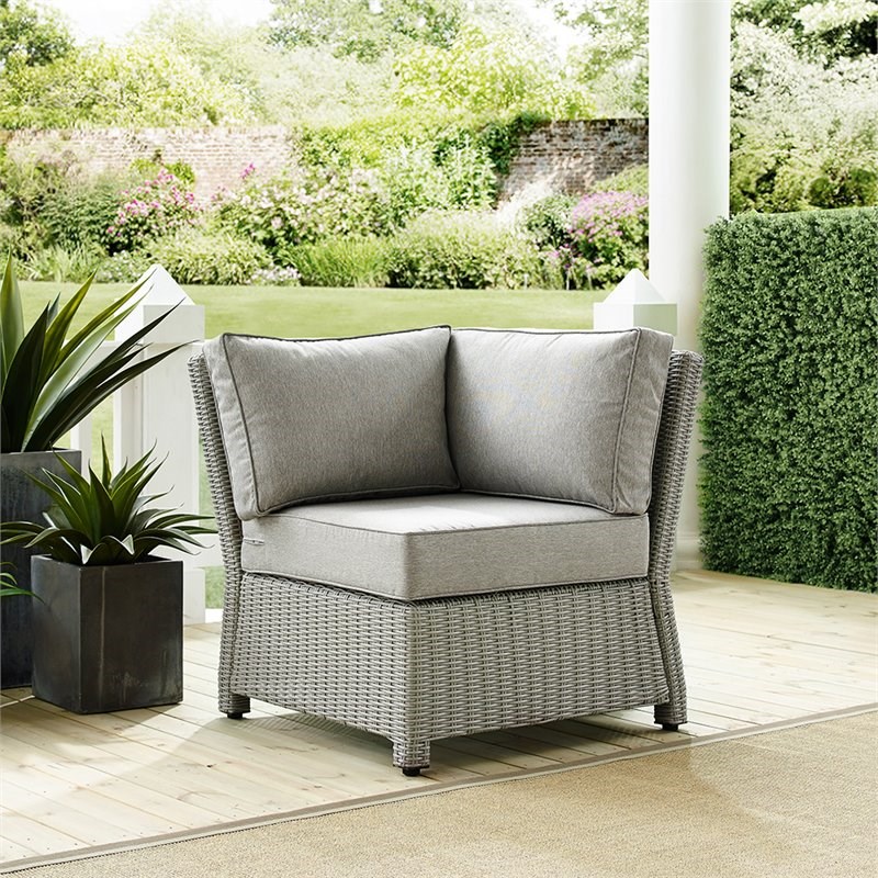Afuera Living Transitional Wicker Patio Corner Chair in Gray