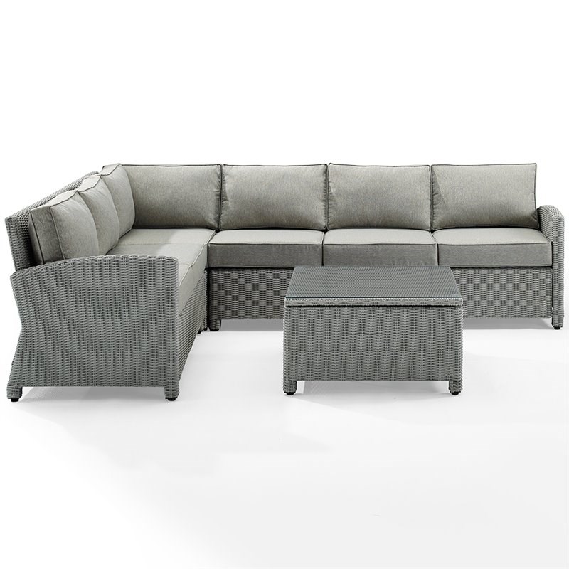 Afuera Living Transitional 5 Piece Wicker Patio Sectional Set in Gray