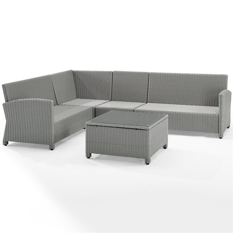 Afuera Living Transitional 5 Piece Wicker Patio Sectional Set in Gray
