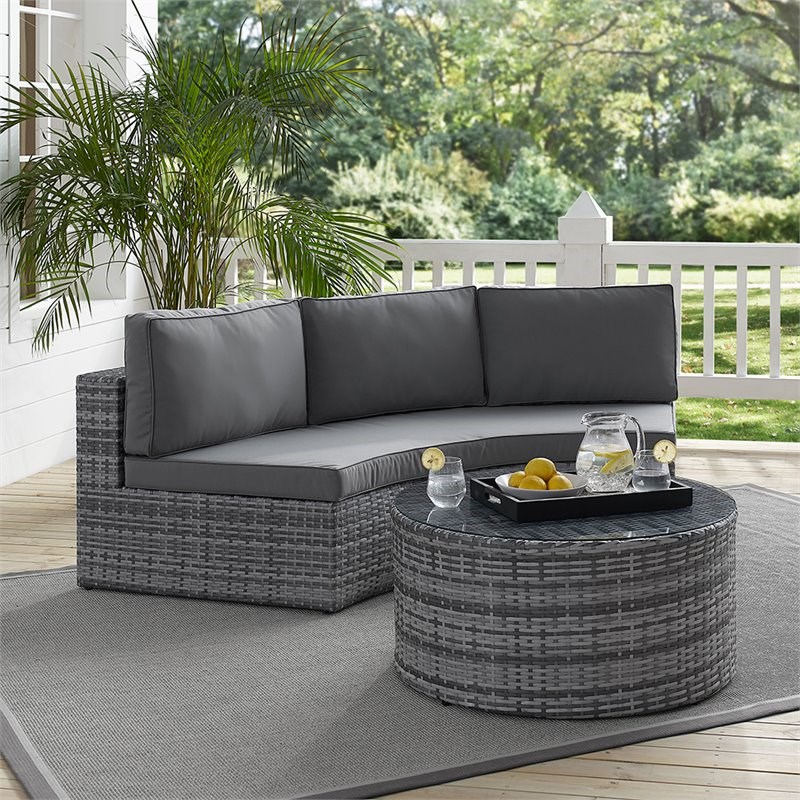 Afuera Living Modern 2 Piece Wicker Curved Patio Sectional Set in Gray