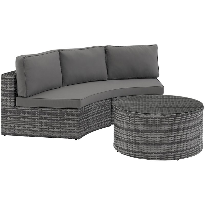 Afuera Living Modern 2 Piece Wicker Curved Patio Sectional Set in Gray