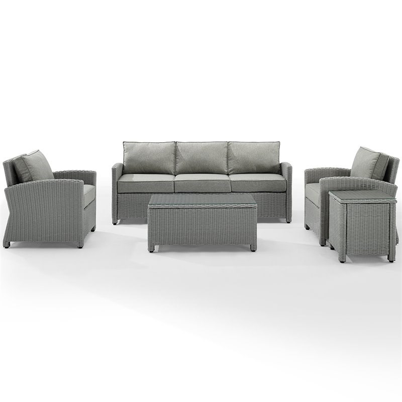 Afuera Living Transitional 5 Piece Wicker Patio Sofa Set in Gray