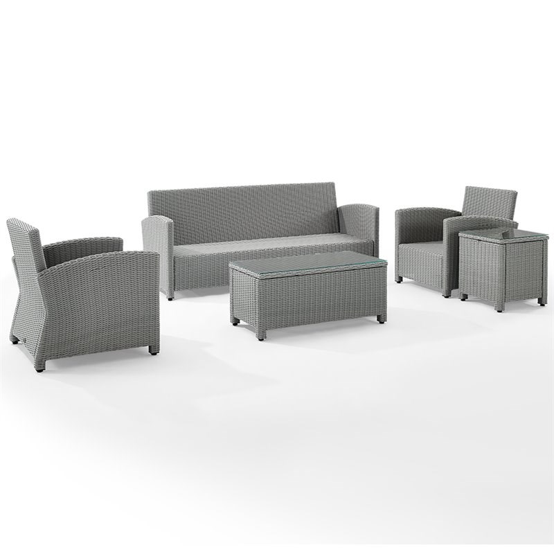 Afuera Living Transitional 5 Piece Wicker Patio Sofa Set in Gray