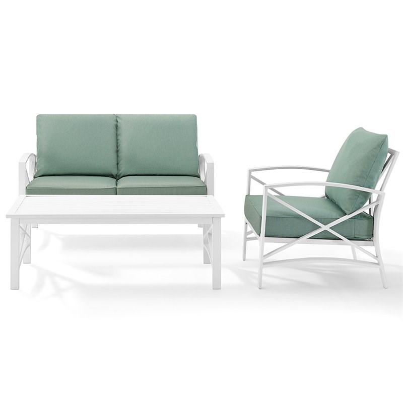 Afuera Living Transitional 3 Piece Patio Sofa Set in Mist and White