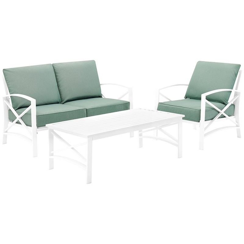 Afuera Living Transitional 3 Piece Patio Sofa Set in Mist and White