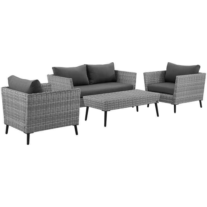 Afuera Living Transitional 4 Piece Wicker Patio Sofa Set in Gray