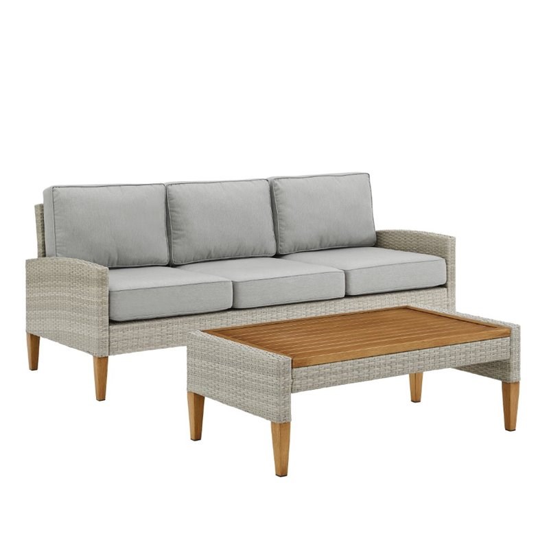 Afuera Living Transitional 2 Piece Outdoor Wicker Sofa Set in Gray