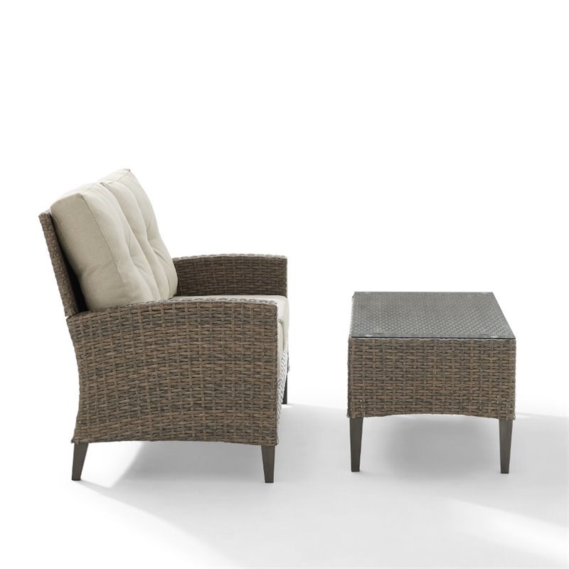 Afuera Living Transitional 2 Piece Outdoor Wicker Conversation Set in Oatmeal