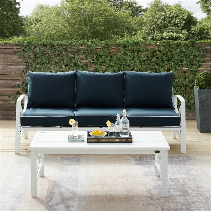Afuera Living Transitional 2 Piece Outdoor Sofa Set in Navy