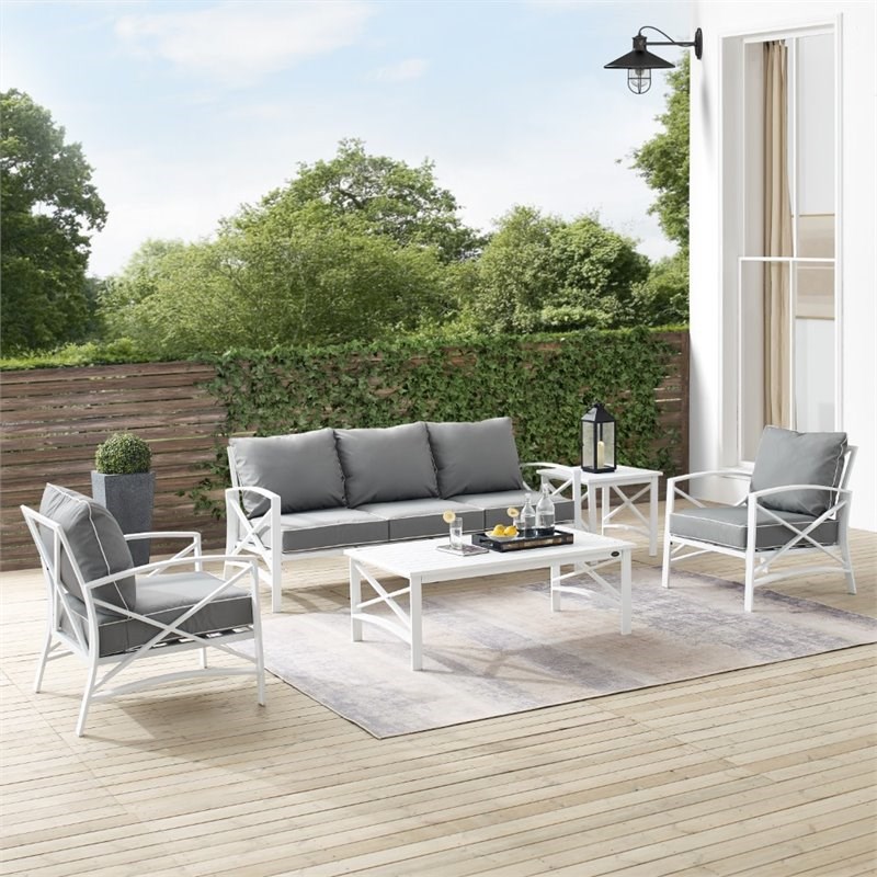 Afuera Living Transitional 5 Piece Outdoor Sofa Set in Gray