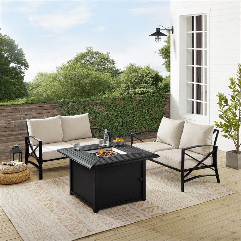 Afuera Living Modern 3 Piece Outdoor Conversation Set with Fire Table in Oatmeal