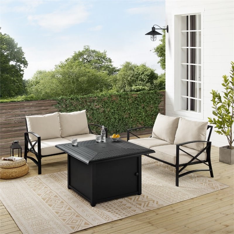Afuera Living Modern 3 Piece Outdoor Conversation Set with Fire Table in Oatmeal
