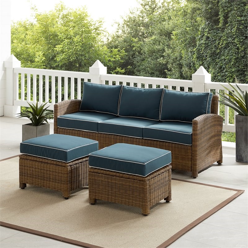 Afuera Living Transitional 3-piece Fabric Outdoor Sofa Set in Navy/Brown