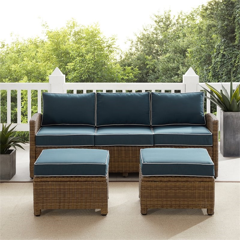 Afuera Living Transitional 3-piece Fabric Outdoor Sofa Set in Navy/Brown