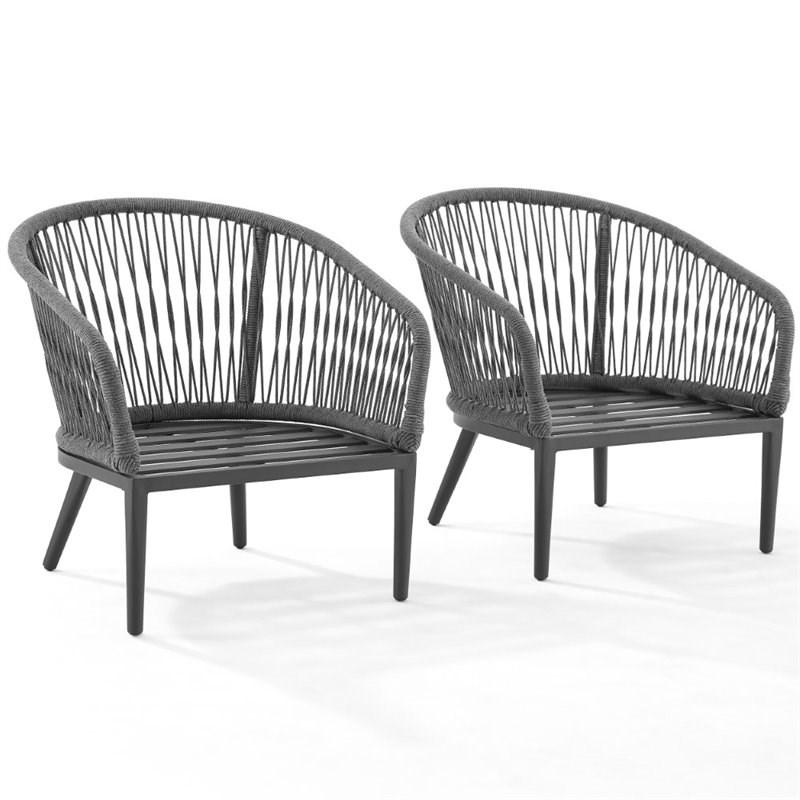 Afuera Living Modern Patio Rope Armchair in Charcoal and Black (Set of 2)