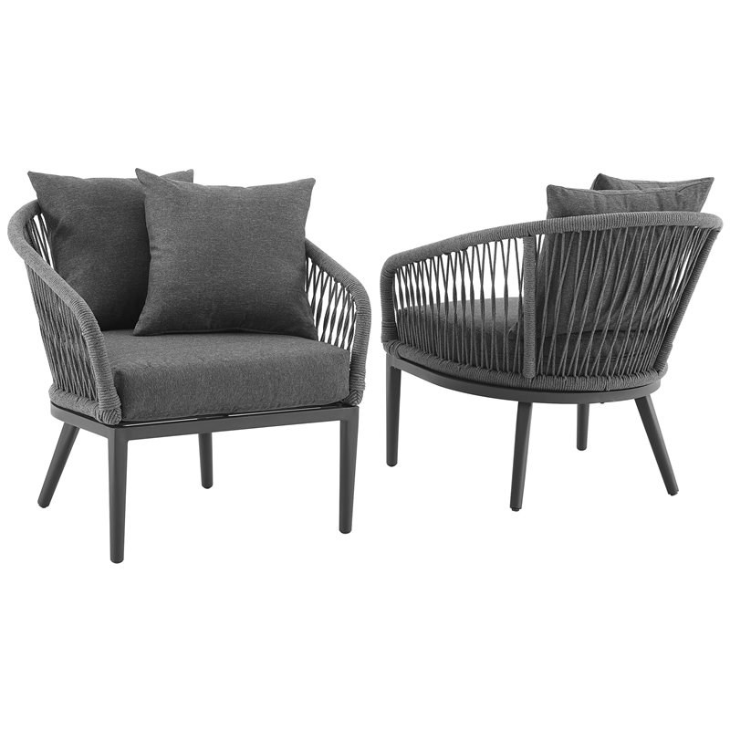 Afuera Living Modern Patio Rope Armchair in Charcoal and Black (Set of 2)
