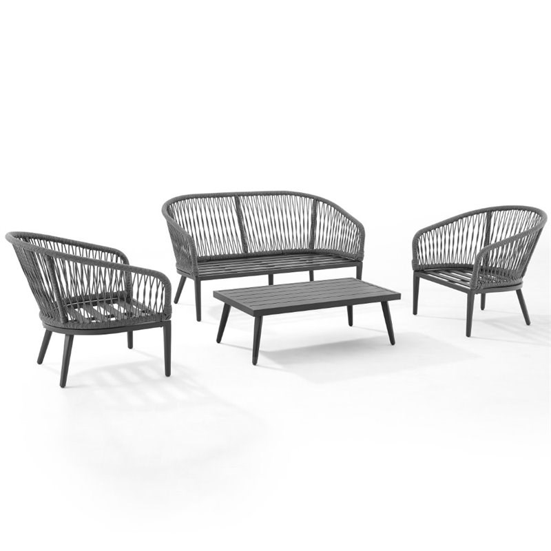Afuera Living Modern 4 Piece Rattan Patio Sofa Set in Charcoal and Black