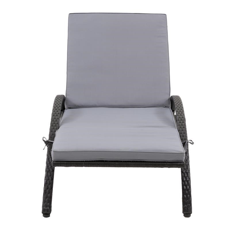 Afuera Living Patio Sun Lounger in Black with Ash Gray Fabric Cushions