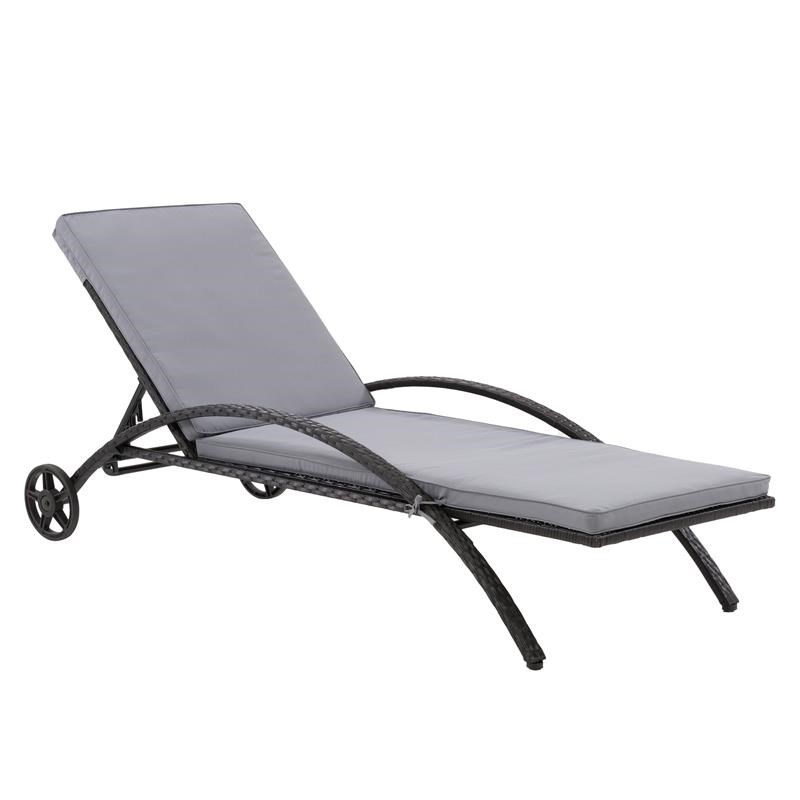 Afuera Living Patio Sun Lounger in Black with Ash Gray Fabric Cushions