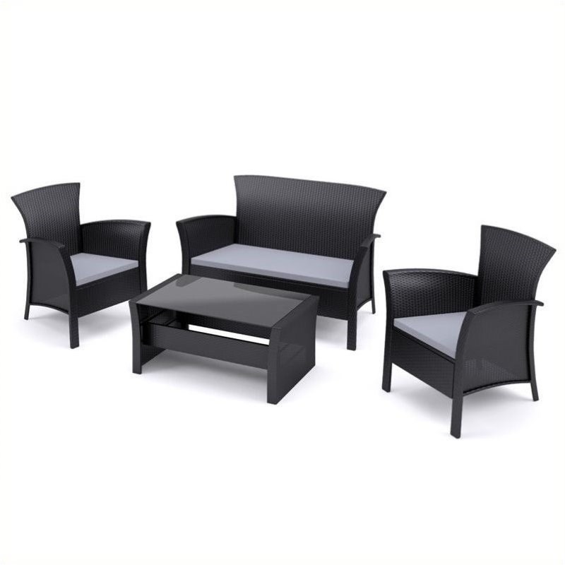 Afuera Living 4 Piece Patio Set in Black Rope Weave