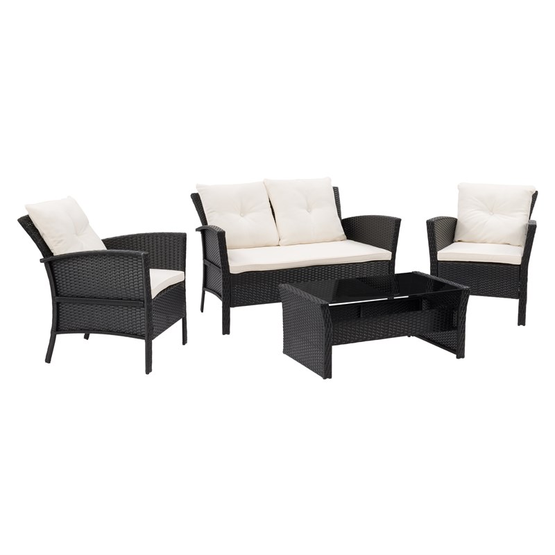 Afuera Living 4 Piece Wicker/Rattan Patio Set with Warm White Cushions