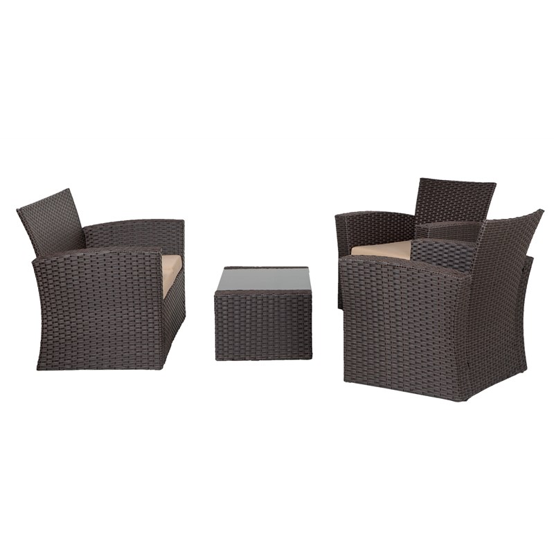 Afuera Living 4-Piece Outdoor Patio Conversation Set with Cushions in Beige
