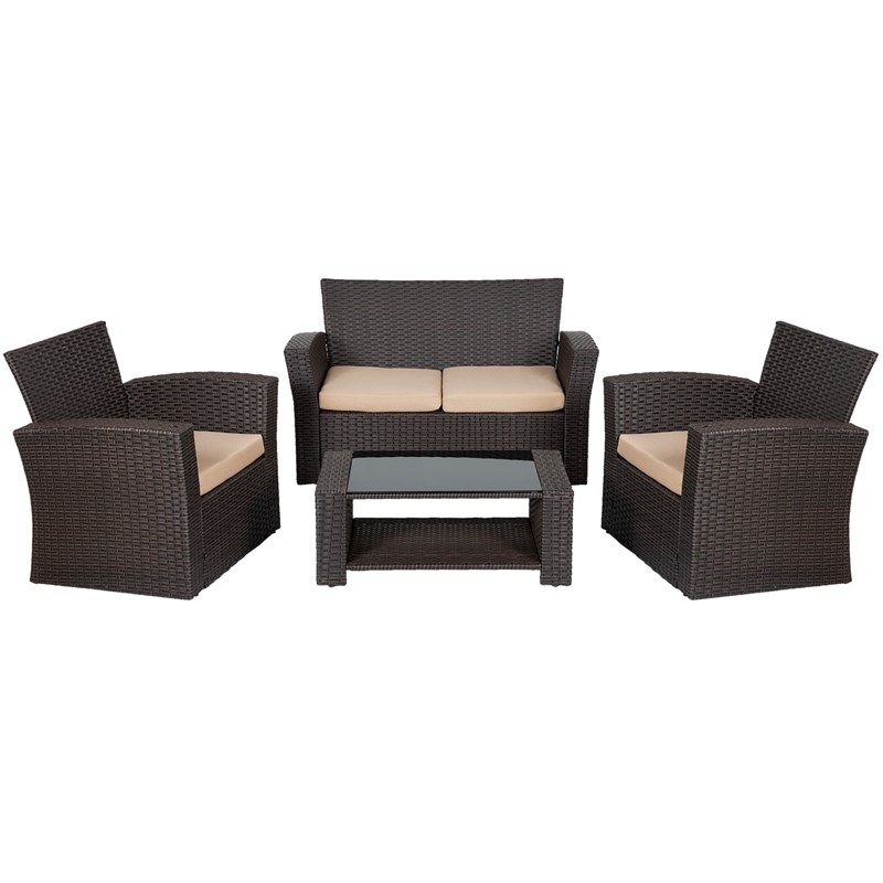 Afuera Living 4-Piece Outdoor Patio Conversation Set with Cushions in Beige