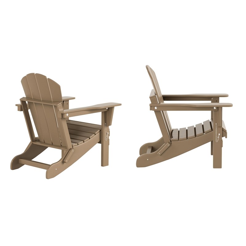 Afuera Living Coastal Outdoor Folding Poly Adirondack Chair (Set of 2) in Brown