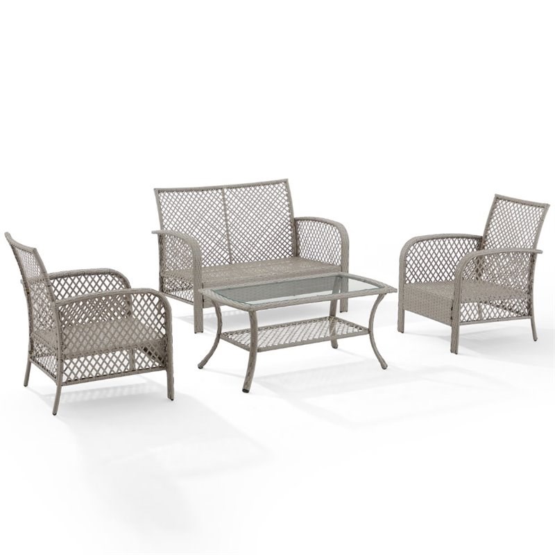 Afuera Living 4 Piece Wicker Patio Sofa Set in Charcoal and Gray