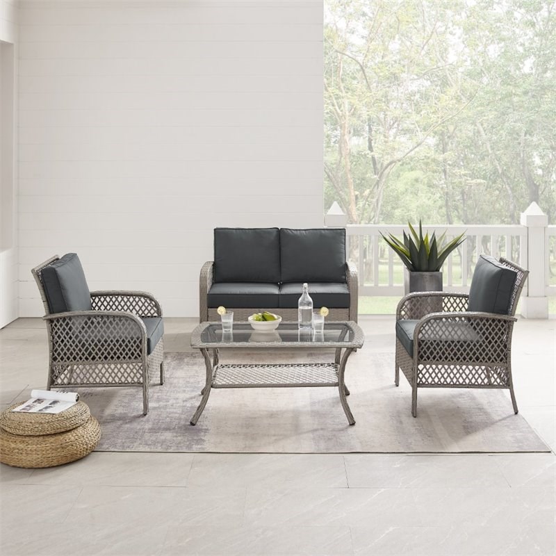 Afuera Living 4 Piece Wicker Patio Sofa Set in Charcoal and Gray