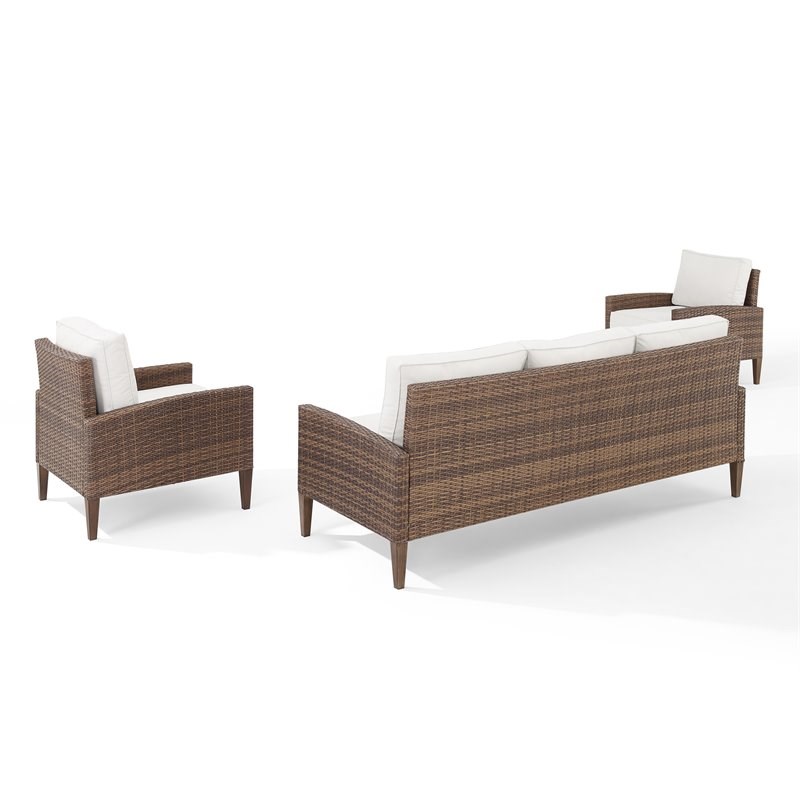 Afuera Living 3-piece Modern Wicker Outdoor Sofa Set in Brown