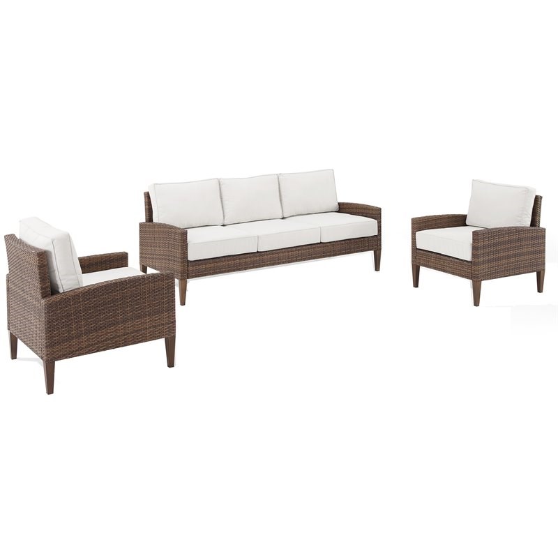 Afuera Living 3-piece Modern Wicker Outdoor Sofa Set in Brown