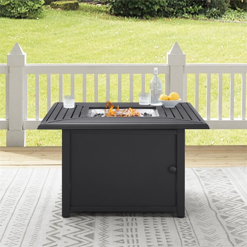 Afuera Living Transitional Styled Metal Fire Table in Black Finish