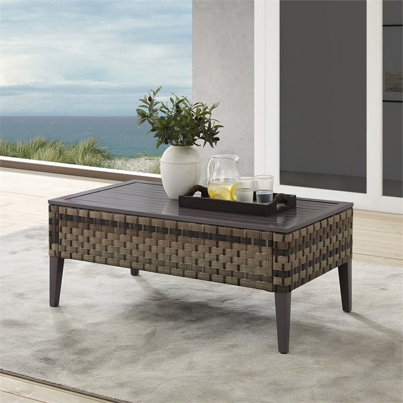Afuera Living Modern Wicker Outdoor Coffee Table in Brown Finish