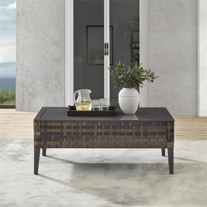 Afuera Living Modern Wicker Outdoor Coffee Table in Brown Finish
