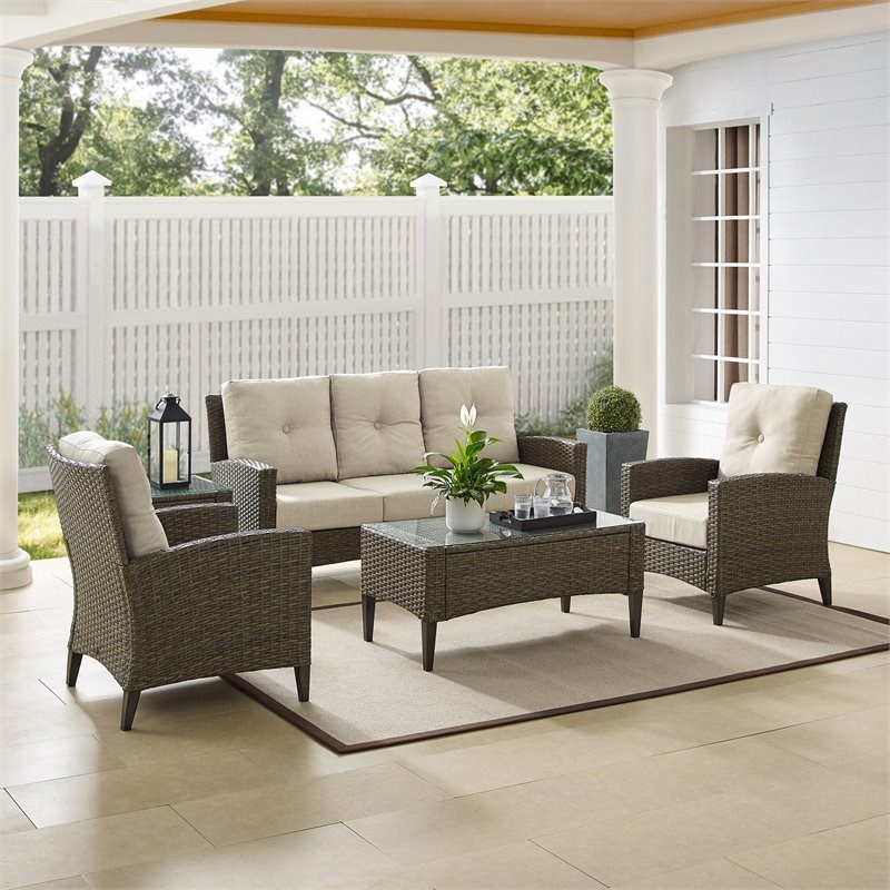 Afuera Living 5-piece Wicker Outdoor High Back Sofa Set in Brown