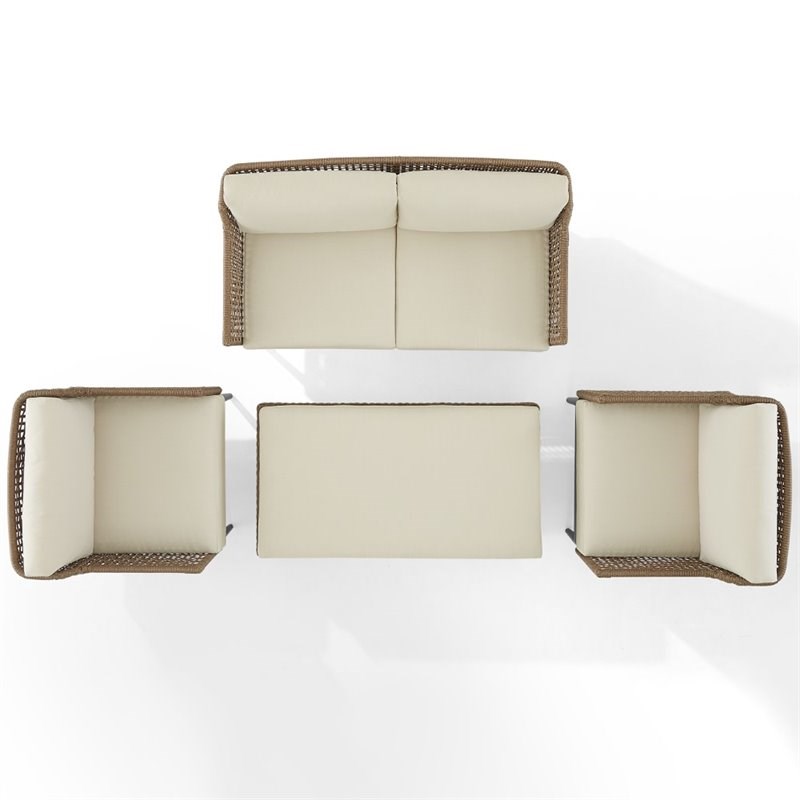 Afuera Living 4 Piece Wicker Patio Sofa Set Creme and Light Brown