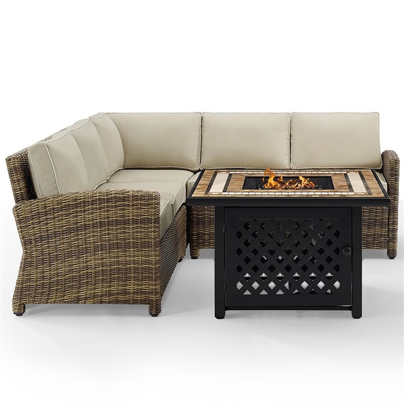 Afuera Living 4 Piece Patio Fire Pit Sectional Set in Brown and Sand