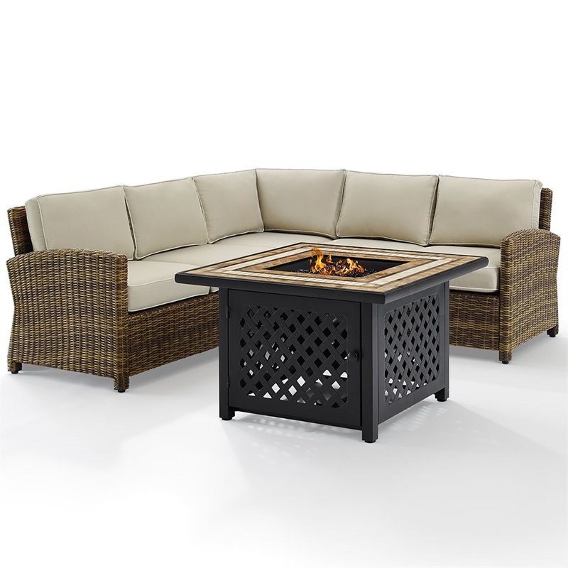 Afuera Living 4 Piece Patio Fire Pit Sectional Set in Brown and Sand