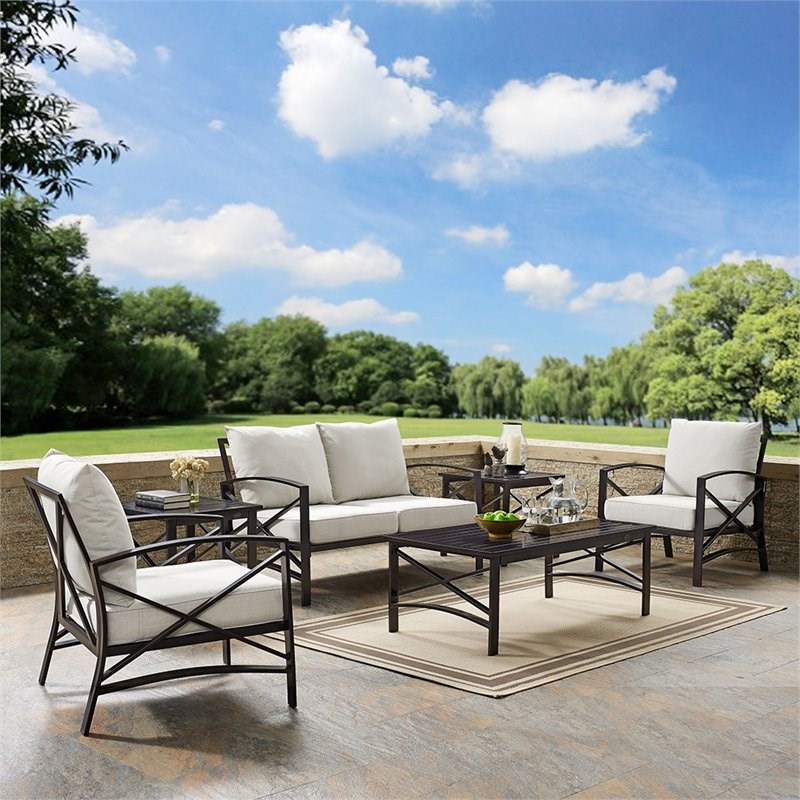 Afuera Living 6 Piece Patio Sofa Set in Oil Rubbed Bronze and Oatmeal